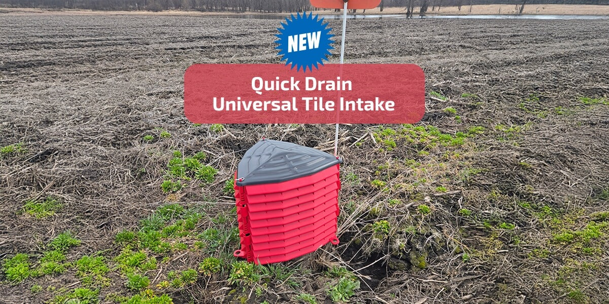 Image of red three-sided Quick Drain universal intake in the field.
