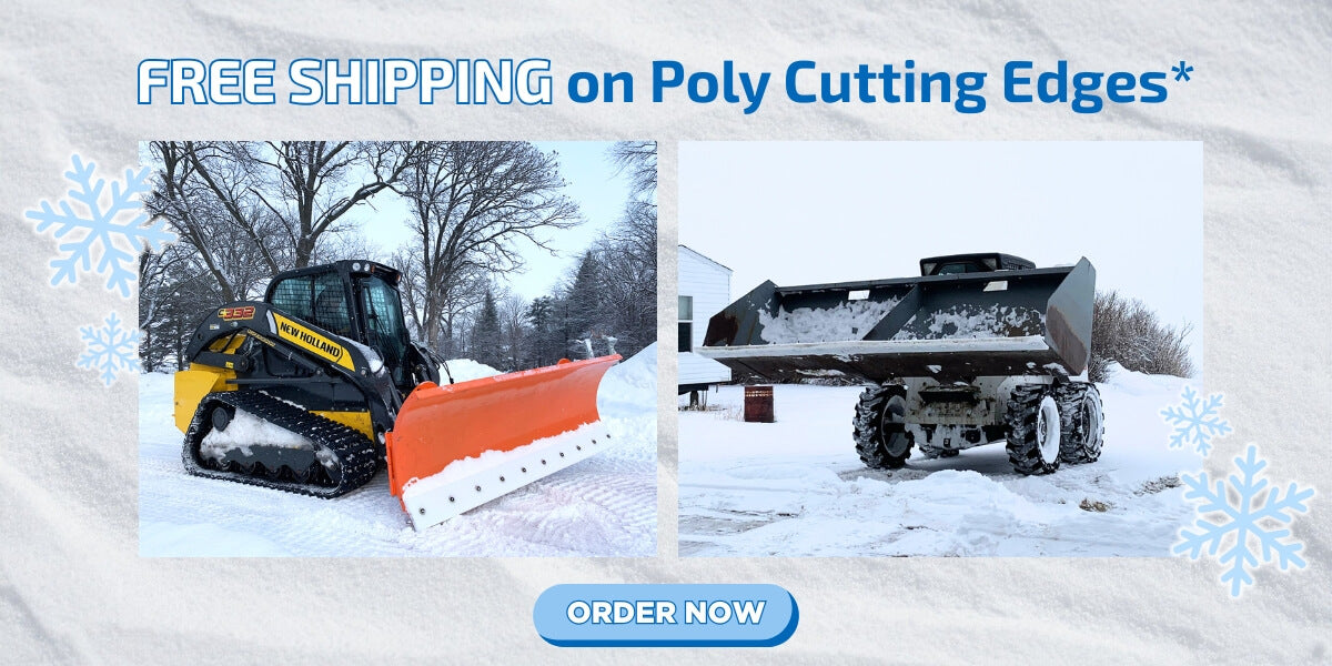 May Wes UHMW Poly Cutting Edges installed on plow blade and bucket