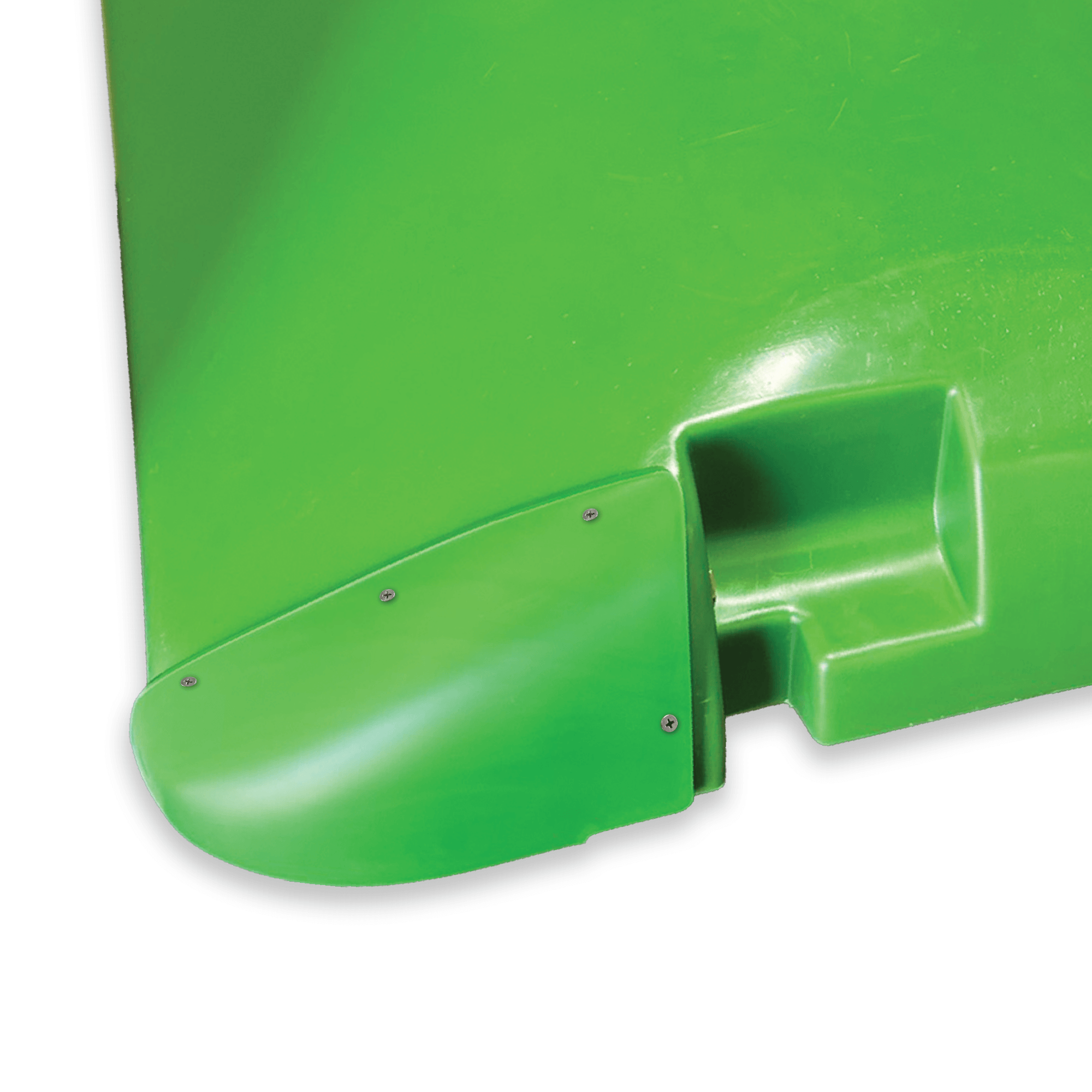 Green poly corner wear patch installed on John Deere OEM corn snout
