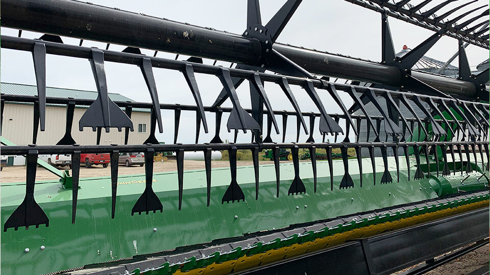 Load video: May Wes 5-Finger Quick Tines installed on John Deere grain head