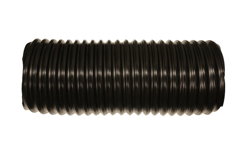 Black flex hose tubing on white background