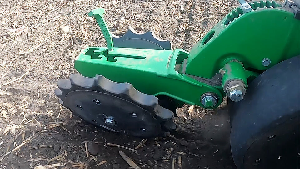 May Wes G2 Star Closing Wheel installed on John Deere planter in the field