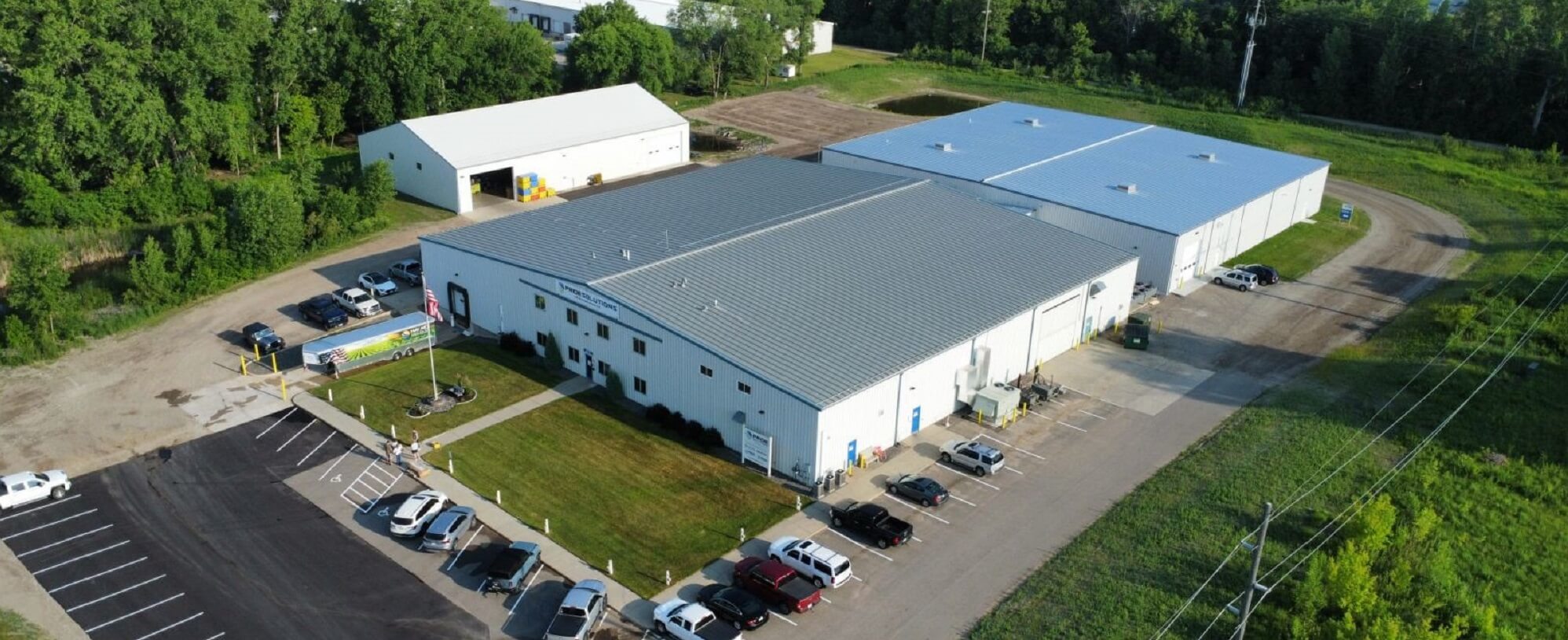 Aerial view of Pride Solutions and May Wes Manufacturing facility